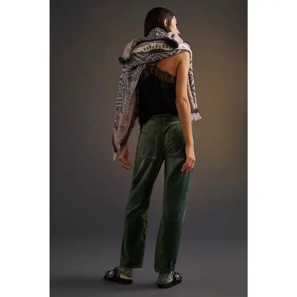 Pilcro for Anthroplogie Velvet Green Emroidered The Wanderer Pants - Picture 4 of 14